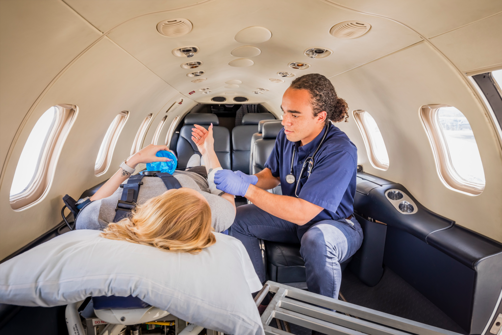 Medical professional inside jet
